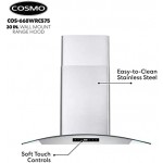 668WRCS75 Wall Mount Range Hood with Ducted Exhaust Vent, 3 Speed Fan, Soft Touch Controls, Tempered Glass, Permanent Filters in Stainless Steel, 30 inches
